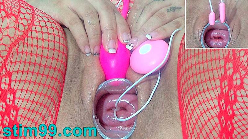 2 powerful Japanese vibrators inserted at once into the uterus