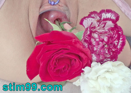 Female cervix playing with 3 rod of flowers inserting 2.75 inch (7 cm) deep into uterus