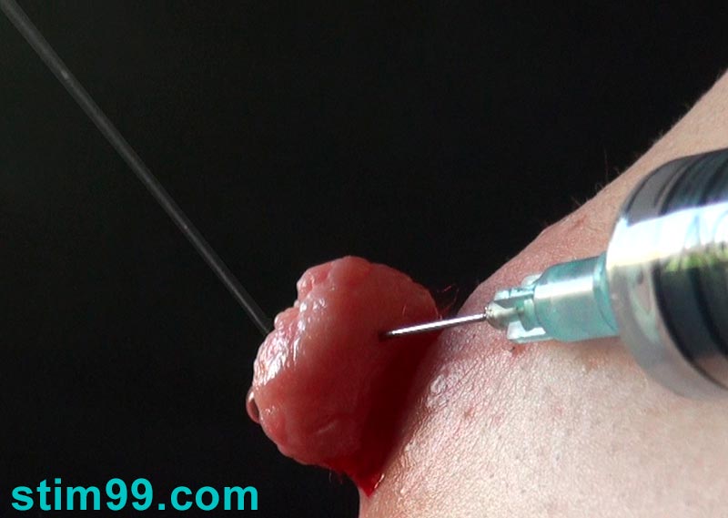 Milking breast and torture nipple with needles at once