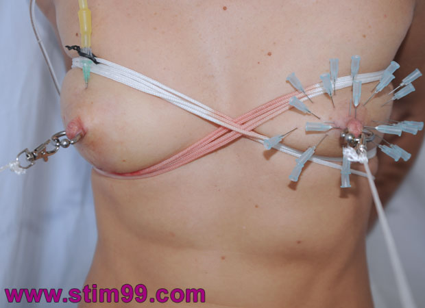 Extreme breast torture with saline infusion and needles in tit nipples